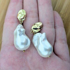 Faux Baroque Pearl and Gold Earrings